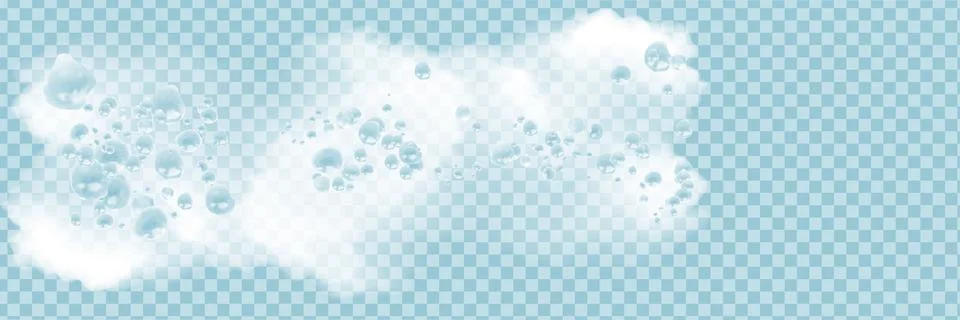 Bath foam with shampoo bubbles isolated on a transparent background. Vector Illustrazione stock