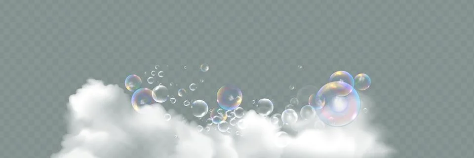 Bath foam with shampoo bubbles isolated on a transparent background. Stock Illustration