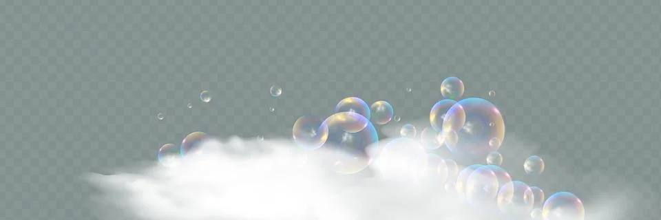 Bath foam with shampoo bubbles isolated on a transparent background. Stock Illustration