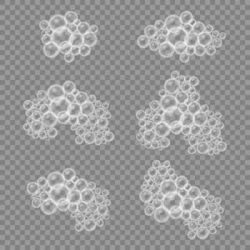 Bath foam soap with bubbles isolated on transparent background. Vector illust Stock Illustration