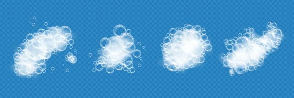 Bath foam with soap bubbles isolated on transparent background. Realistic soap Illustrazione stock