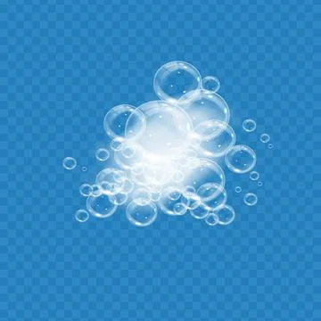 Bath foam with soap bubbles isolated on transparent background. Realistic soap Illustrazione stock