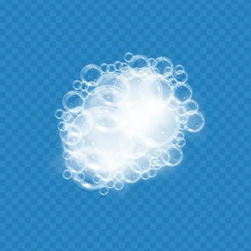 Bath foam with soap bubbles isolated on transparent background. Realistic soap Stock Illustration