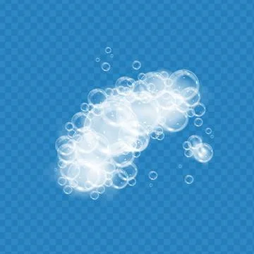 Bath foam with soap bubbles isolated on transparent background. Realistic soap Stock Illustration