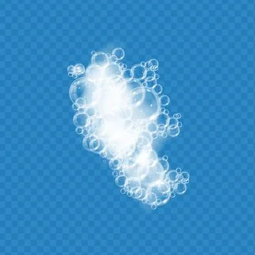 Bath foam with soap bubbles isolated on transparent background. Realistic soap Stock Illustration