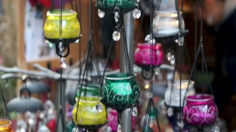 Bath, glass jars on stall, high street, somerset 스톡 동영상 137612923