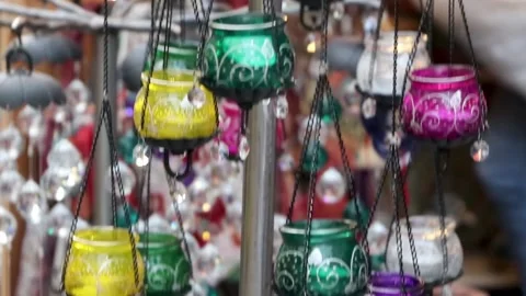 Bath, glass jars on stall, high street, up, somerset 스톡 동영상 137612938