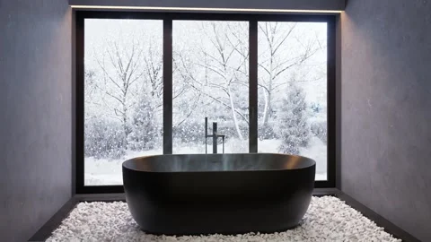 Bath with hot water against the background of a window. 3D rendering Stock Footage 293337300