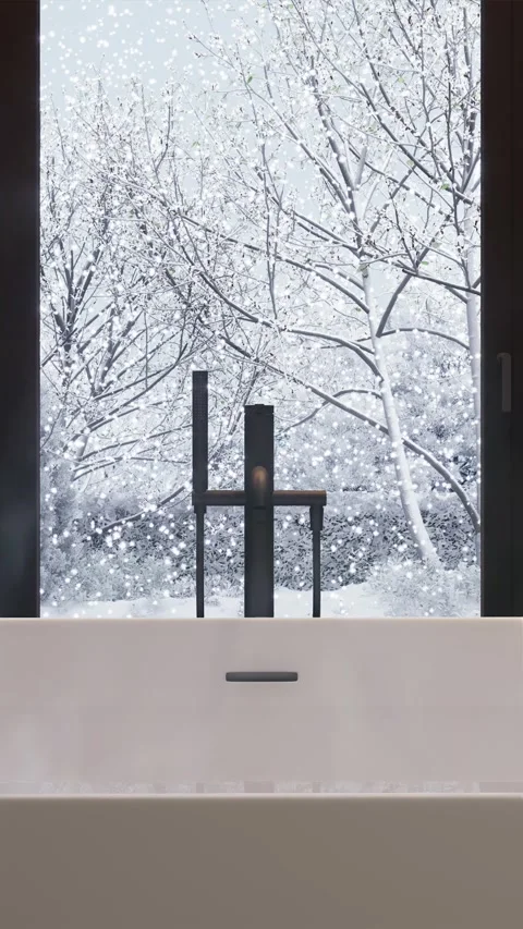 Bath with hot water against the background of a window. 3D rendering Stock Footage 293339451