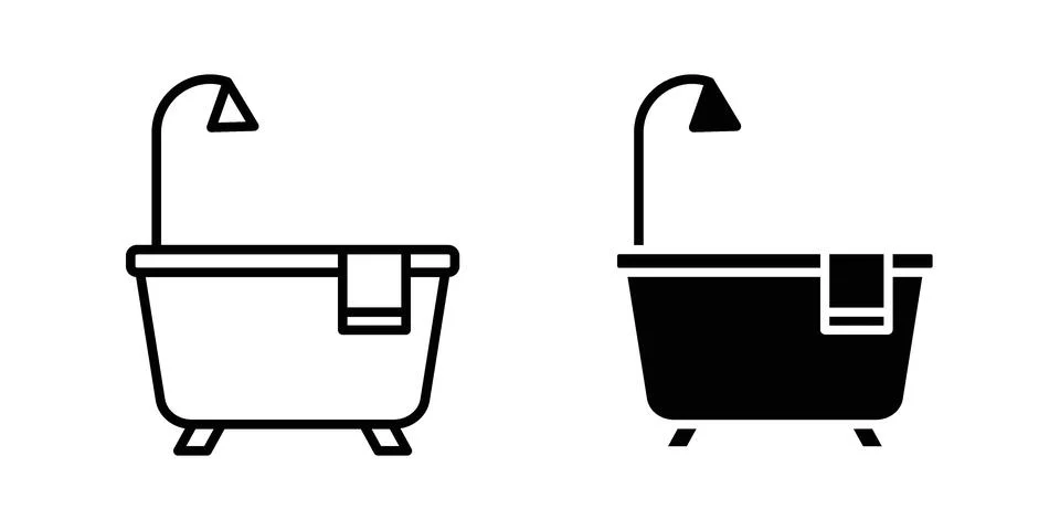 Bath icon drawing lines. Silhouette style vector bundle Stock Illustration