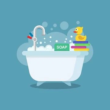 Bath icon in flat style. Bathroom vector illustration on isolated backgroun.. Stock Illustration