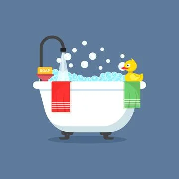Bath icon in flat style. Bathroom vector illustration on isolated backgroun.. Stock Illustration