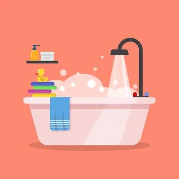 Bath icon in flat style. Bathroom vector illustration on isolated backgroun.. Stock Illustration
