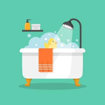 Bath icon in flat style. Bathroom vector illustration on isolated backgroun.. Stock Illustration