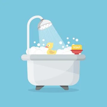 Bath icon in flat style. Bathroom vector illustration on isolated backgroun.. Stock Illustration
