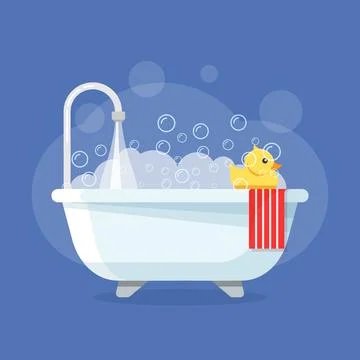 Bath icon in flat style. Bathroom vector illustration on isolated backgroun.. Stock Illustration