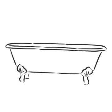 Bath Interior, hand draw, bath, vector sketch illustration Stock Illustration