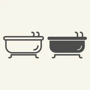 Bath line and solid icon. Bathtub symbol, outline style pictogram on beige Illustrazione stock
