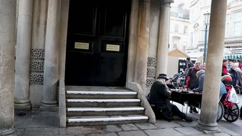 Bath, man working on high street, 2, somerset 스톡 동영상 137612179