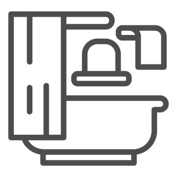 Bath, mirror and towel line icon, interior design concept, bathroom sign on Stock Illustration