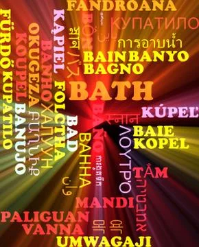 Bath multilanguage wordcloud background concept glowing Illustrazione stock