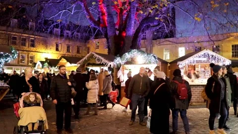 Bath, night, lit tree, xmas stalls, somerset. 스톡 동영상 137673826