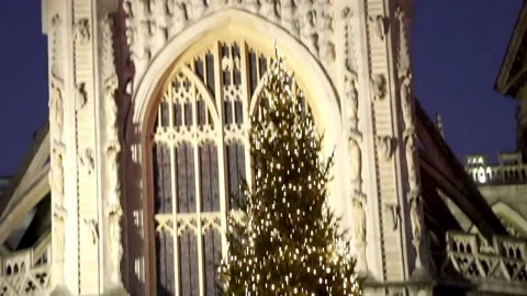 Bath, night time, cathedral to xmas tree,  somerset 스톡 동영상 137676498