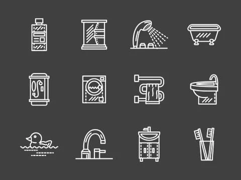 Bath objects white line icons vector collection Stock Illustration