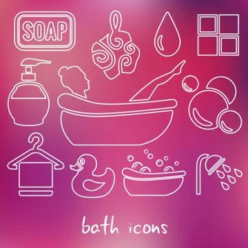 Bath outline icons Stock Illustration