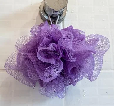 Bath purple sponge ball Stock Photos