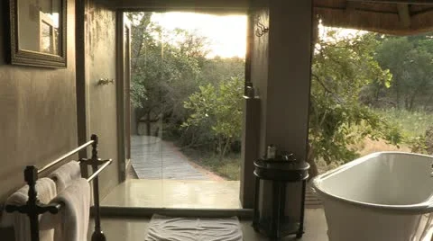 Bath with a river bed view Stock Footage 22778416