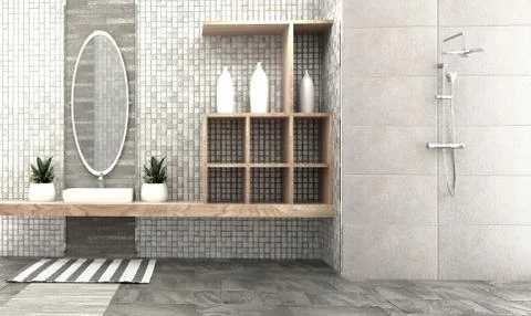 Bath room interior design - modern style. 3d rendering Illustrazione stock