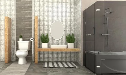 Bath room interior design - modern style. 3d rendering Stock Illustration