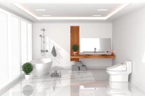 Bath room Interior - white empty room concept - modern style, bathroom, new r Stock Illustration