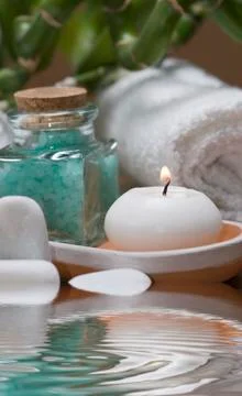 Bath salts reflections. Stock Photos