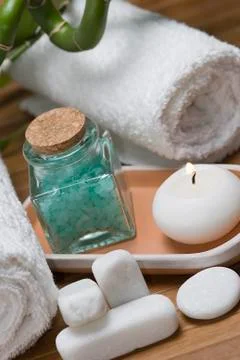 Bath salts in the spa. Stock Photos