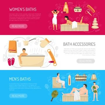 Bath Sauna Spa Horizontal Banners Set Stockillustratie