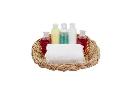 Bath set on the basket isolated on white background 库存照片