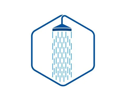 Bath shower with hexagon shape logo Stock Illustration