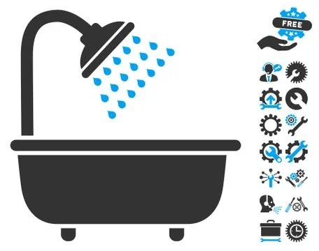 Bath Shower Vector Icon With Tools Bonus Stock Illustration