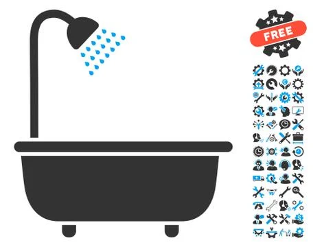 Bath Shower Vector Icon With Tools Bonus Stock Illustration
