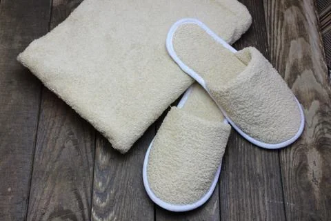Bath slippers and bathrobe Stock Photos