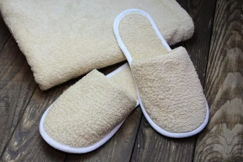 Bath slippers and bathrobe Stock Photos