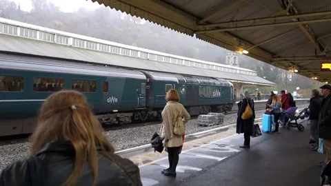 Bath Spa, UK - 11/20/2017: A High Speed Train at Bath Spa train Station Stock Footage 84279665