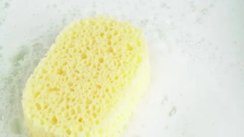 Bath sponge on soap suds. Shower sponge with soap suds. SPA concept. Stock Footage 274549600