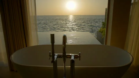Bath sunset in Luxury Vacation Villa Stock Footage 247292201
