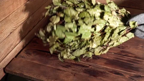 Bath supplies. Birch broom Stock Footage 149144075