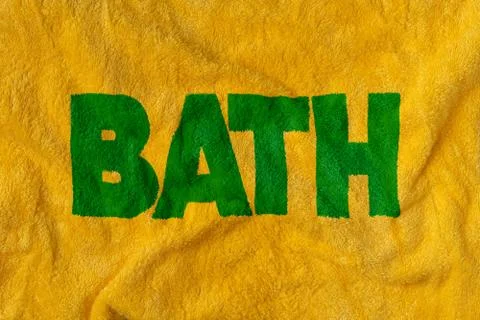 The bath text word on the towel texture, the clean spa body care concept desi Stock Photos