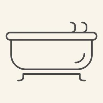 Bath thin line icon. Bathtub symbol, outline style pictogram on beige background Иллюстрация