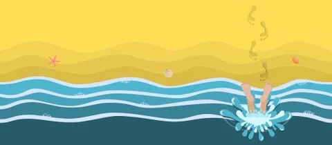 Bath time. Beach background. Wide version Stock Illustration